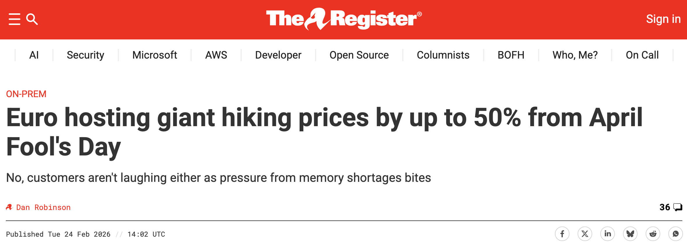 The Register article about Hetzner price increases