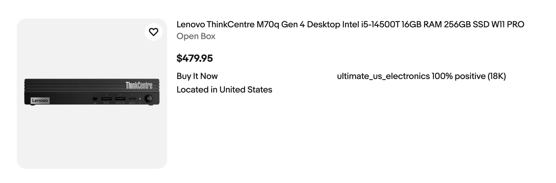 Marketplace listing for a Lenovo ThinkCentre M70q Gen 4