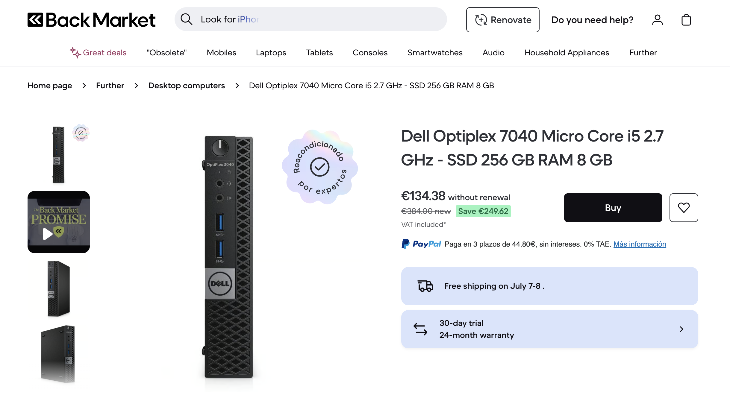 Back Market listing for a Dell Optiplex 7040 Micro