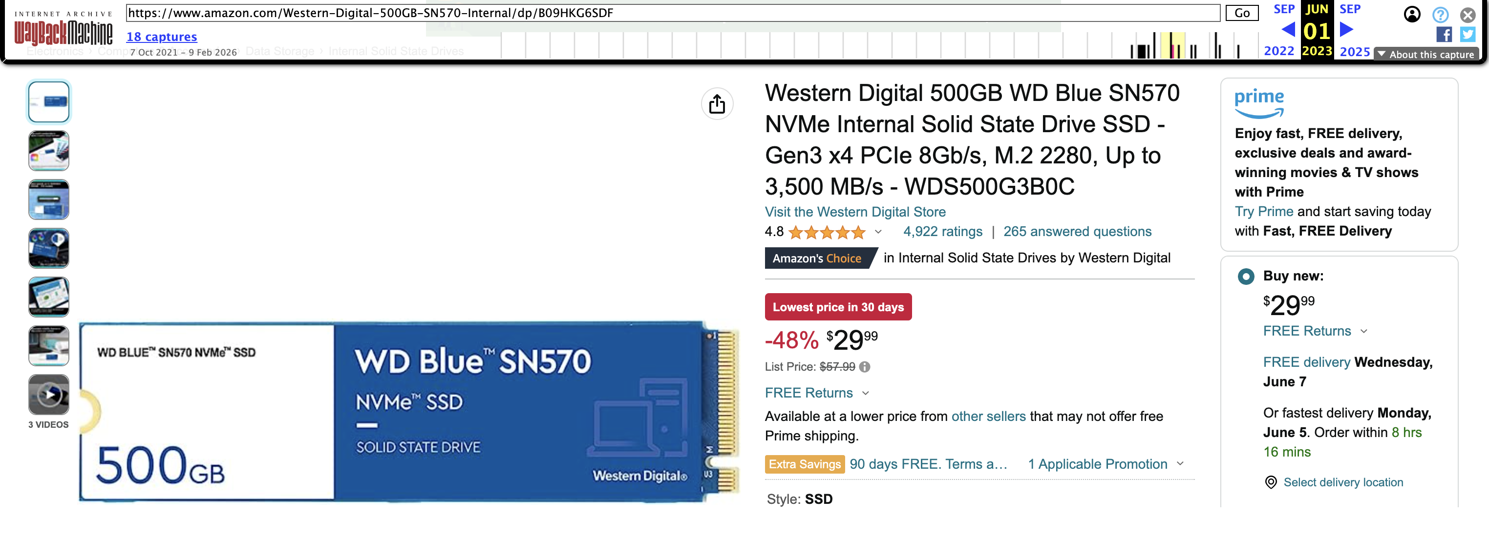 Archived 2023 Amazon SSD listing