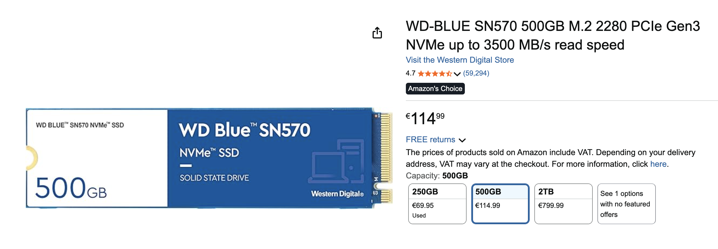 500 GB NVMe SSD for 114.99 euros